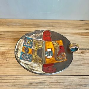 Danko Made In Bulgaria Ceramic Multicolor Abstract Decorative Pedestal Bowl